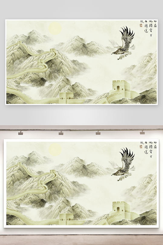 水墨风景画中式背景墙