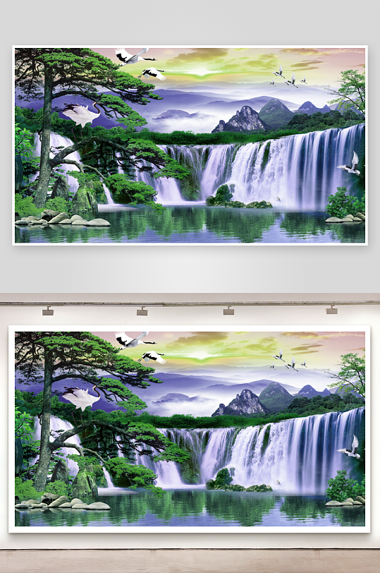 瀑布流水生财电视机背景墙-众图网