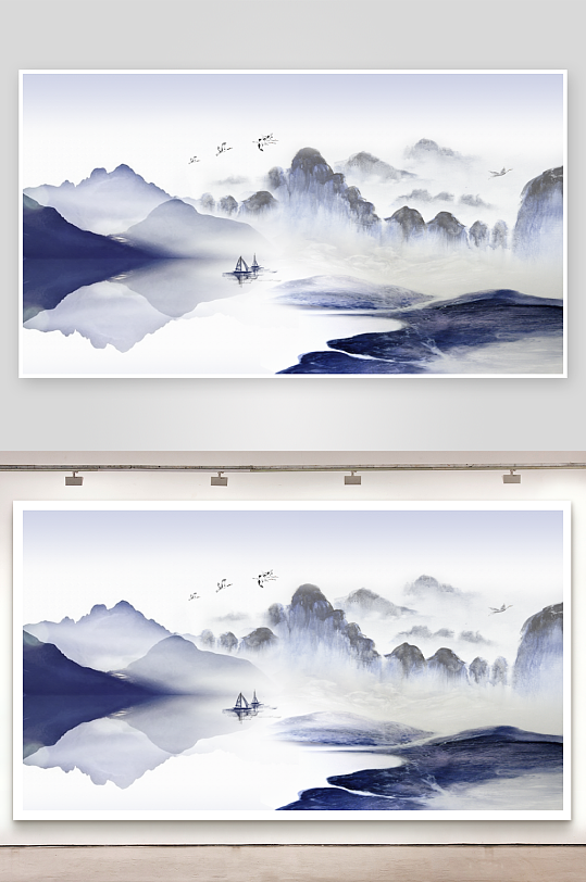 水墨风景画中式背景墙-众图网