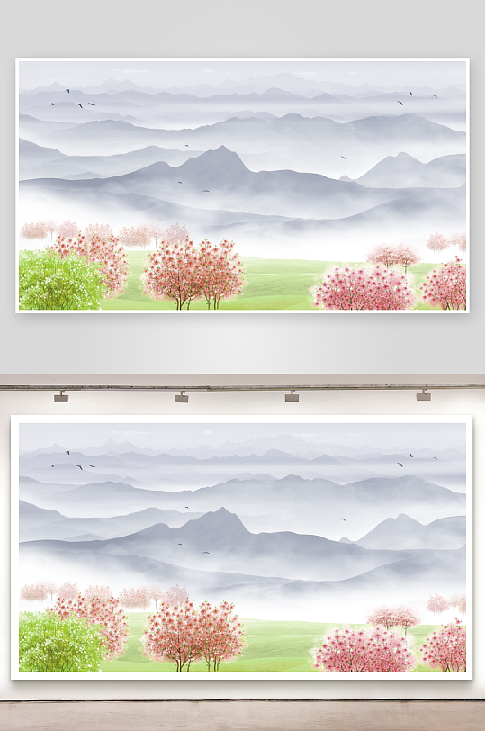 水墨风景画中式背景墙-众图网