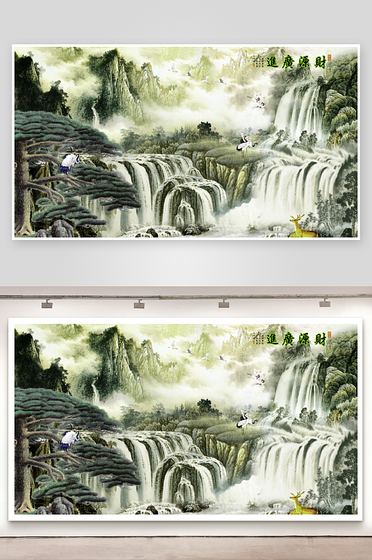 水墨风景画电视机背景墙-众图网