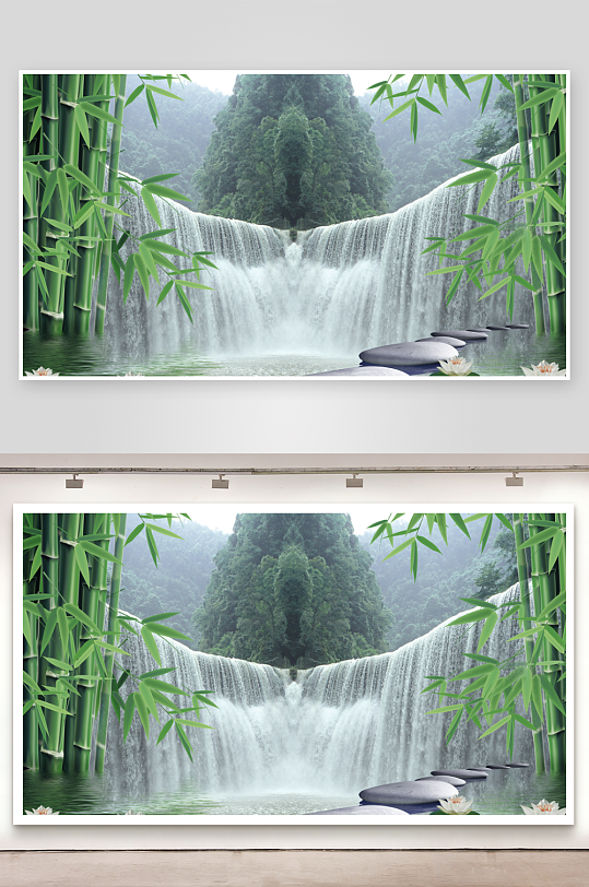 瀑布流水生财电视机背景墙-众图网