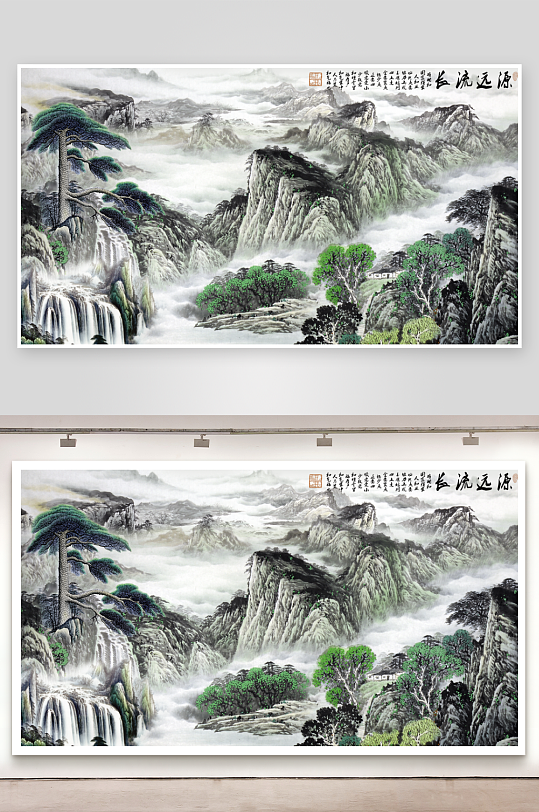 中式山水风景画背景墙-众图网
