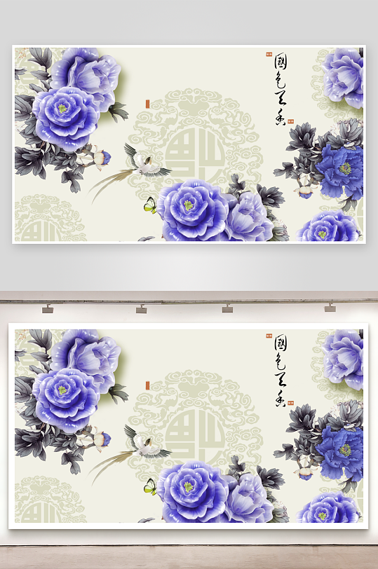 国色天香中式背景墙-众图网