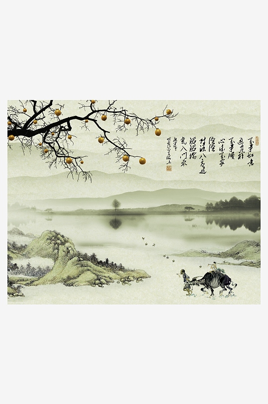 水墨山水风景画中式背景墙-众图网