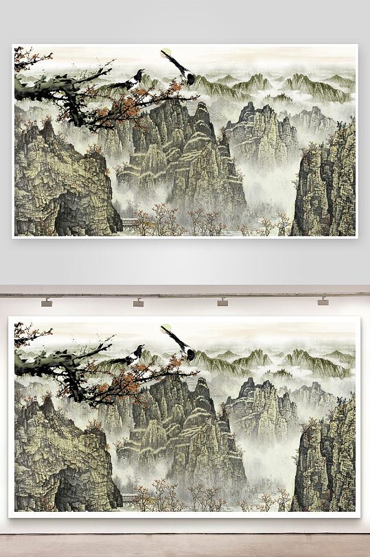 水墨山水风景画中式背景墙-众图网