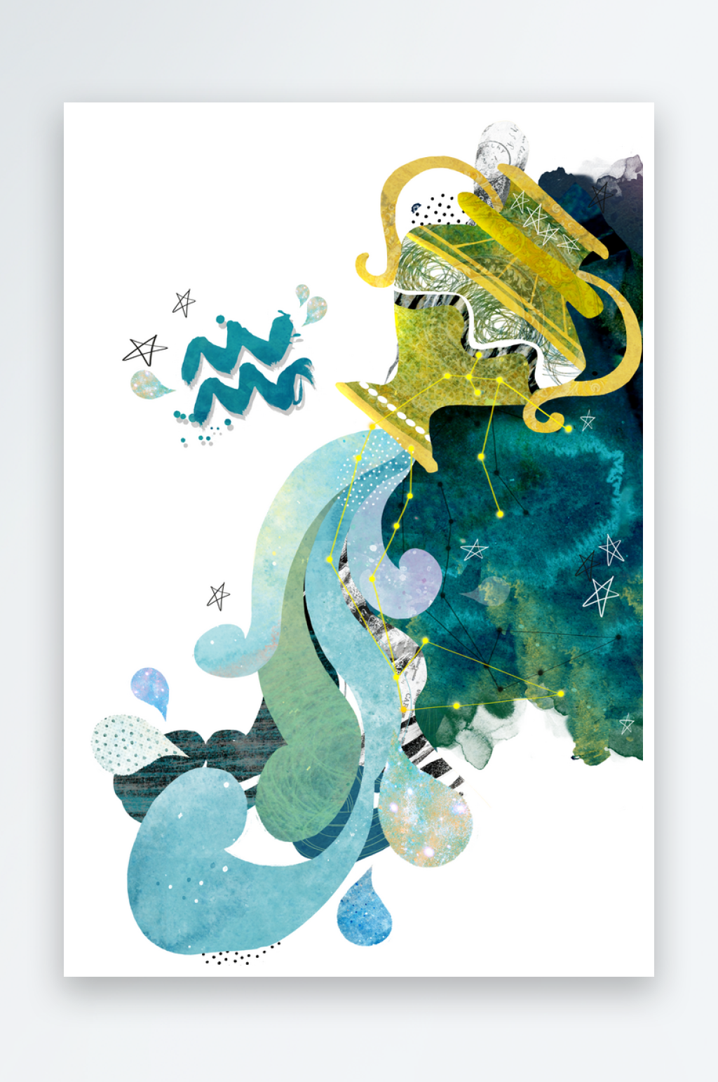手绘水彩十二星座矢量插画素材