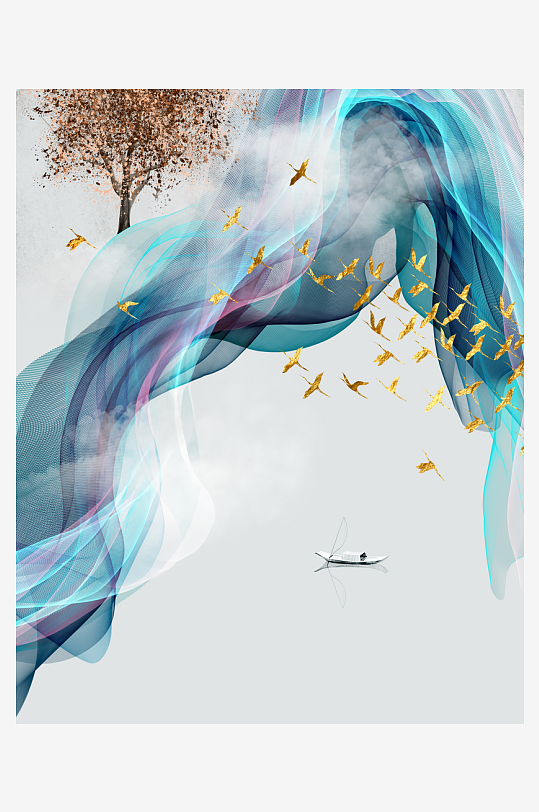 中式发财树风景画装饰画-众图网