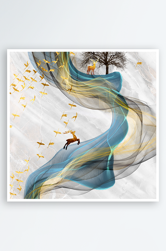 中式发财树风景画装饰画-众图网