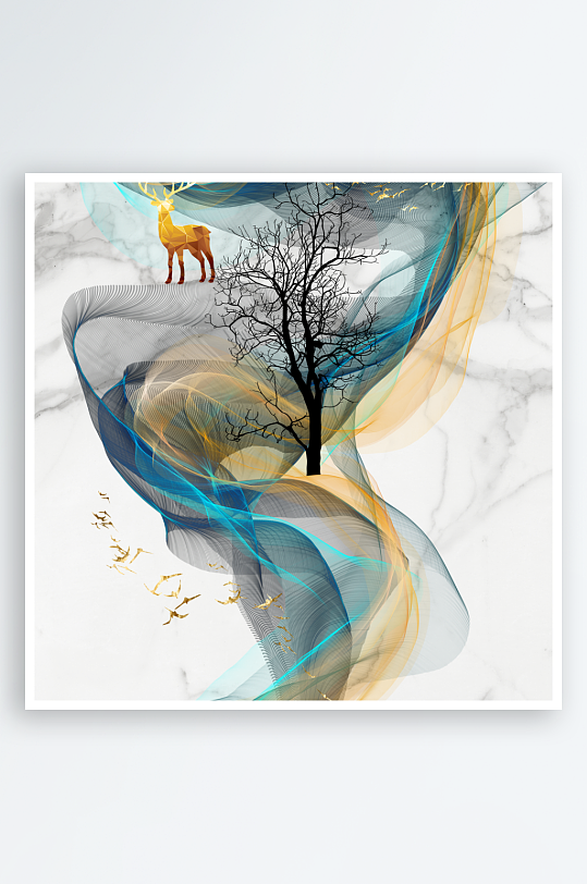 中式发财树风景画装饰画-众图网