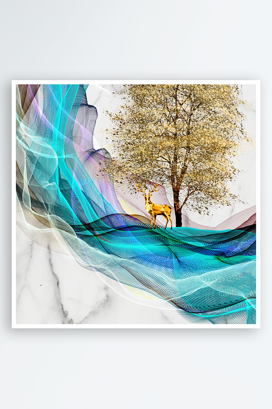 中式发财树风景画装饰画-众图网