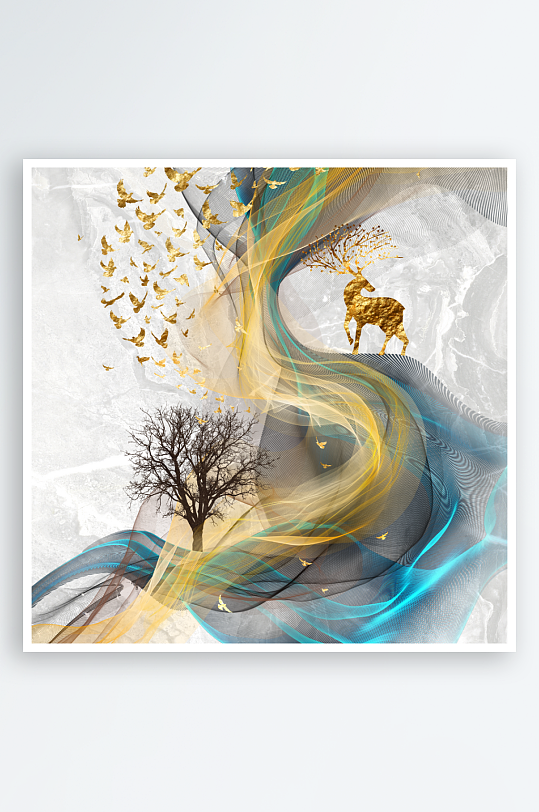 中式发财树风景画装饰画-众图网