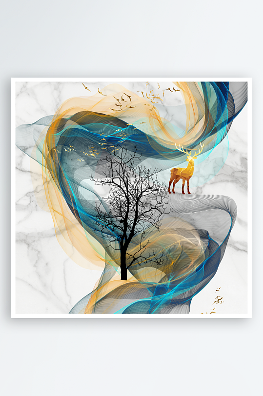 中式发财树风景画装饰画-众图网