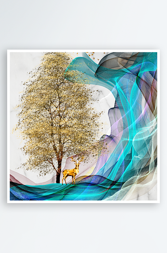 中式发财树风景画装饰画-众图网