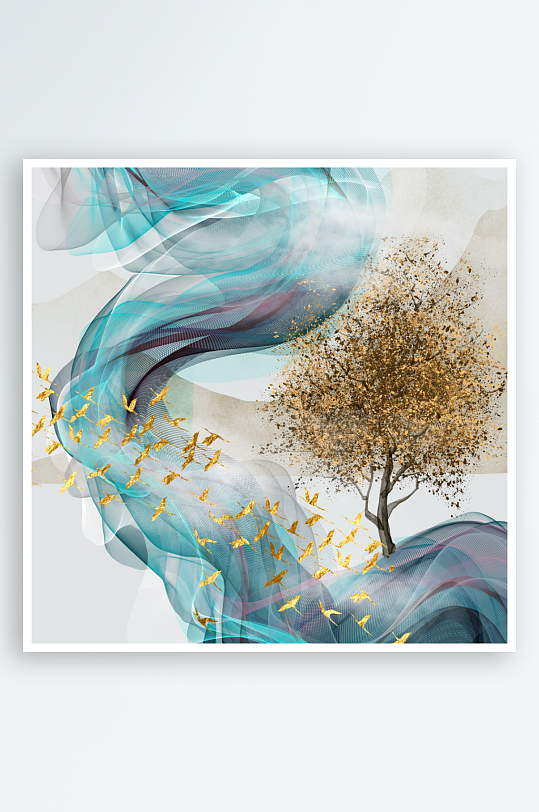 中式发财树风景画装饰画-众图网