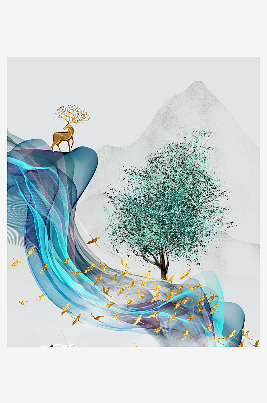 发财树风景画装饰画图片-众图网