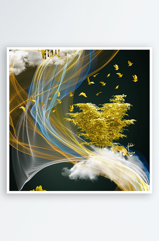 抽象线条金色森林装饰画-众图网