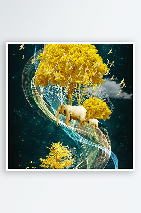 抽象线条金色森林装饰画-众图网