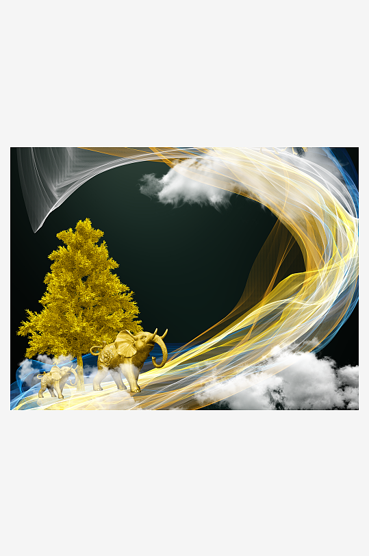 抽象线条金色森林装饰画-众图网