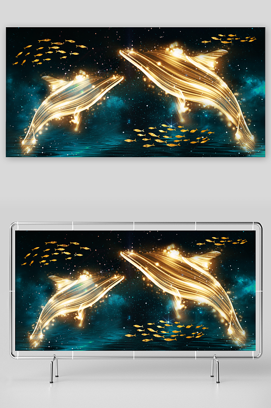 轻奢金色海豚装饰画-众图网