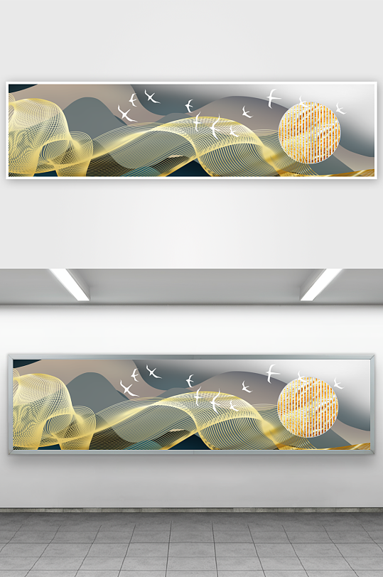 轻奢金色线条山脉风景画装饰画-众图网