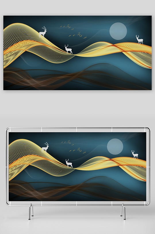 轻奢金色线条山脉风景画装饰画-众图网