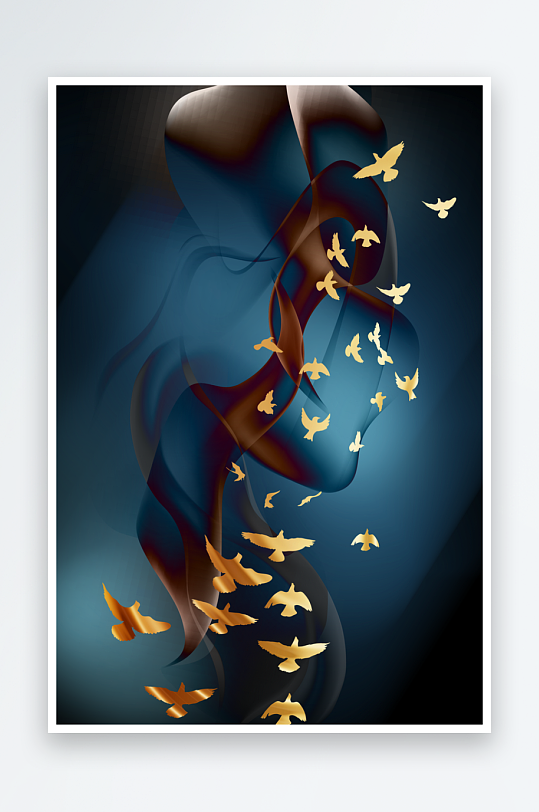 轻奢金色飞鸟装饰画-众图网