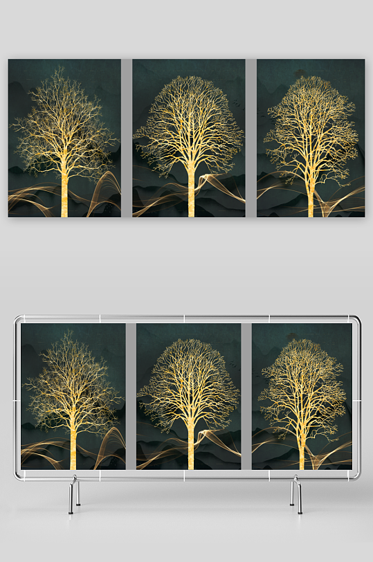 发财树轻奢艺术装饰画-众图网