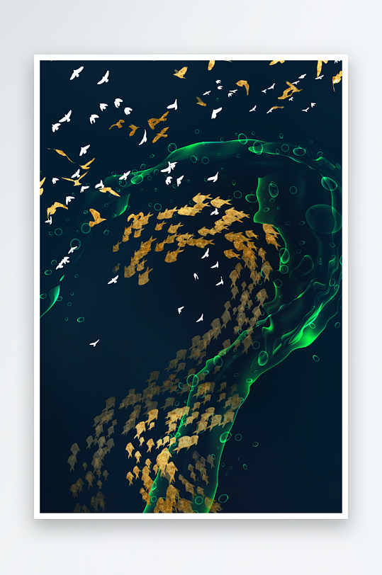 轻奢金色飞鸟艺术装饰画-众图网