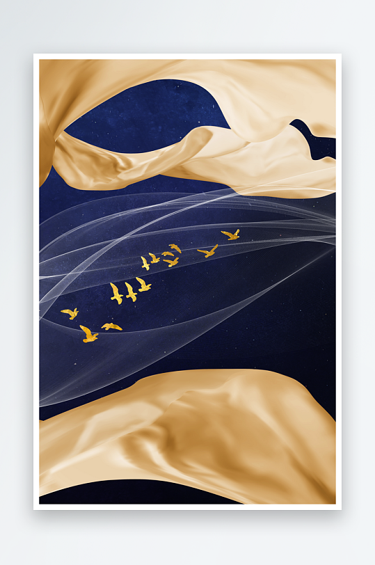 轻奢金色飞鸟艺术装饰画-众图网