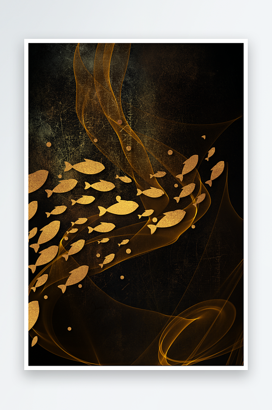 轻奢金色鱼群艺术装饰画-众图网