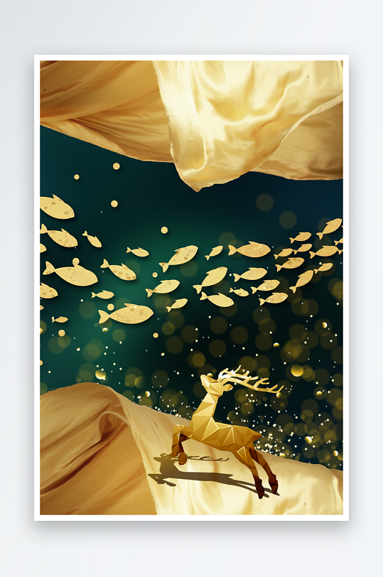 轻奢金色鱼群艺术装饰画-众图网