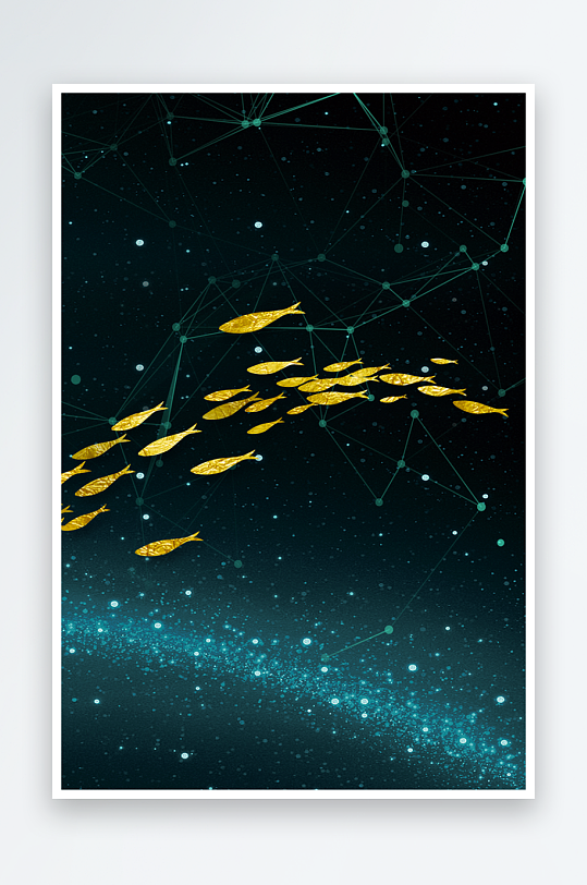 轻奢金色鱼群艺术装饰画-众图网