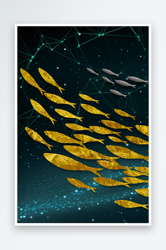 轻奢金色鱼群艺术装饰画-众图网