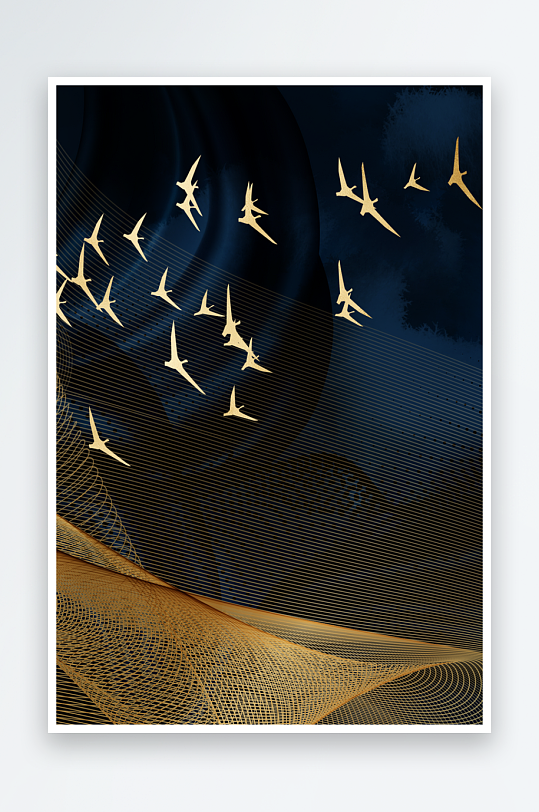 轻奢金色飞鸟艺术装饰画-众图网