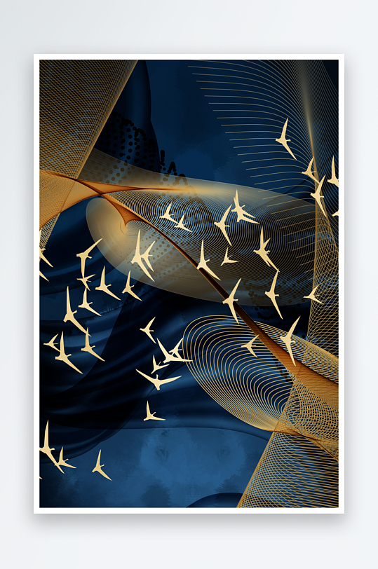 轻奢金色鱼群飞鸟鸟群装饰画-众图网