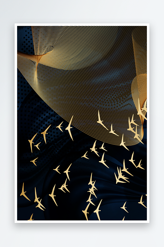 轻奢金色鱼群飞鸟鸟群装饰画-众图网