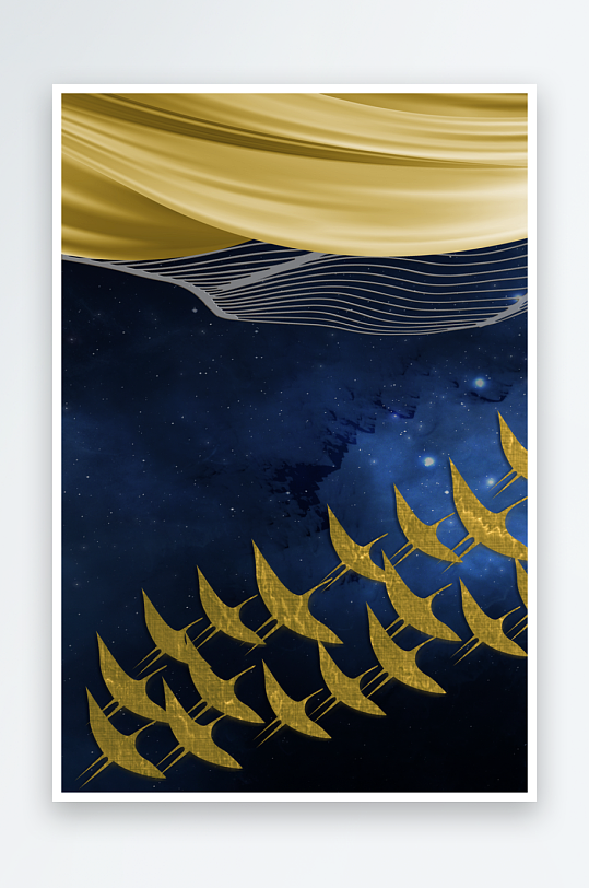 轻奢金色鱼群飞鸟鸟群装饰画-众图网