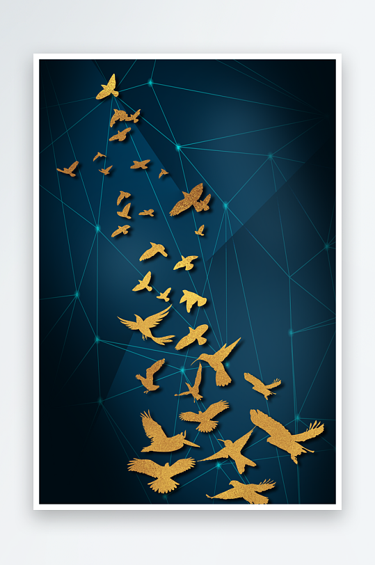 轻奢金色鱼群飞鸟鸟群装饰画-众图网