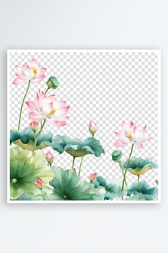 手绘水彩荷花莲花插画元素