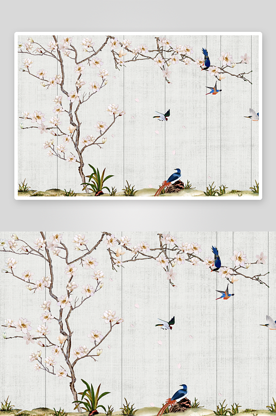 花枝花卉中式背景墙-众图网