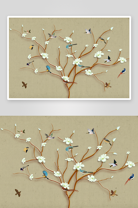 花枝花卉中式背景墙-众图网