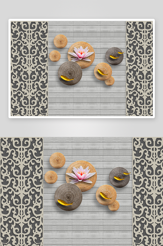 游鱼中式风景画背景墙-众图网