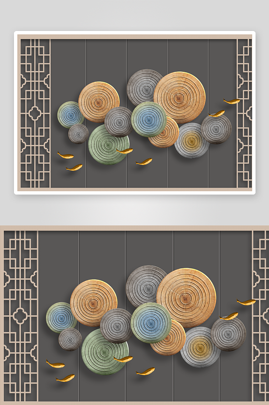 游鱼中式风景画背景墙-众图网