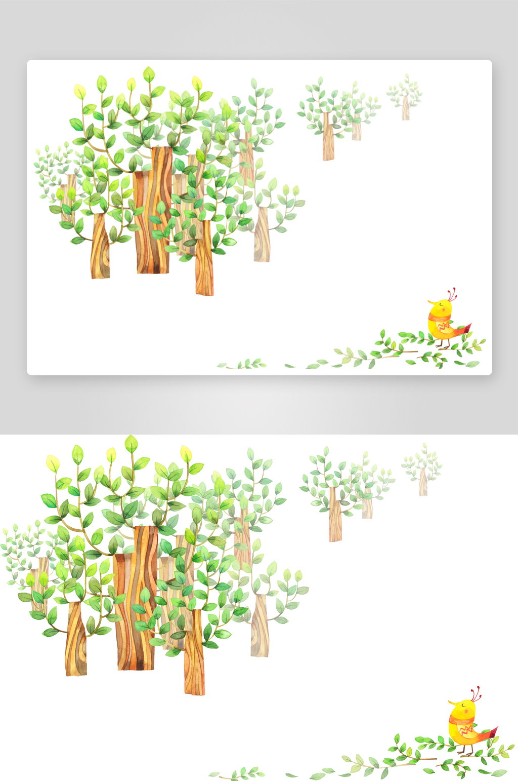 春夏小树林绿植卡通插画素材
