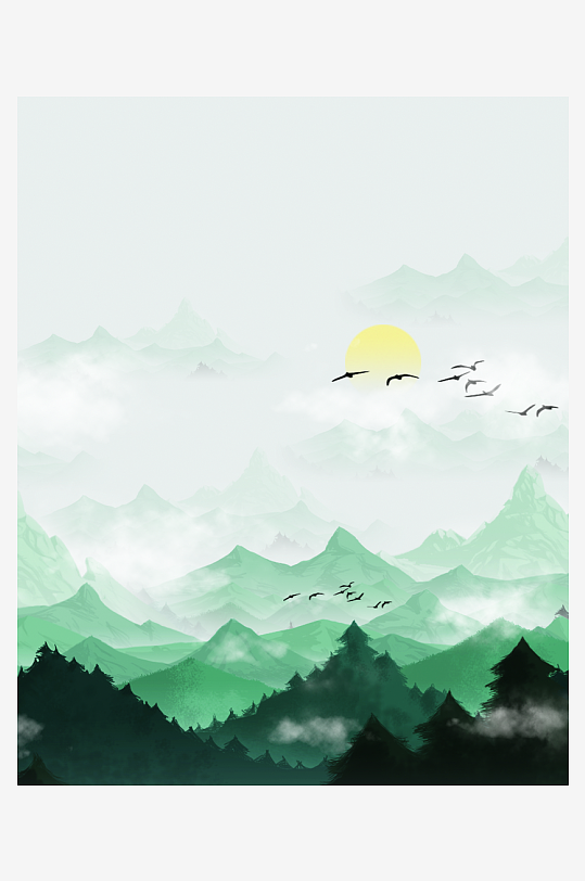 水墨山水风景画装饰画-众图网