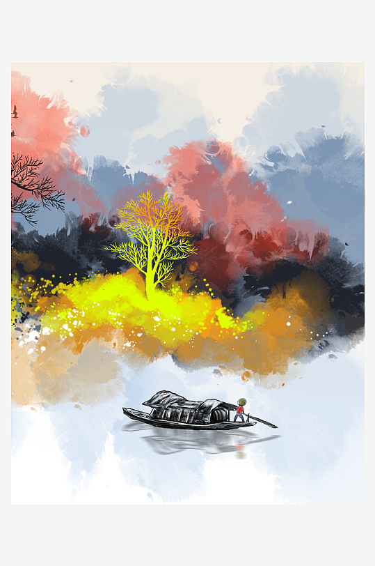 水墨山水风景画装饰画-众图网