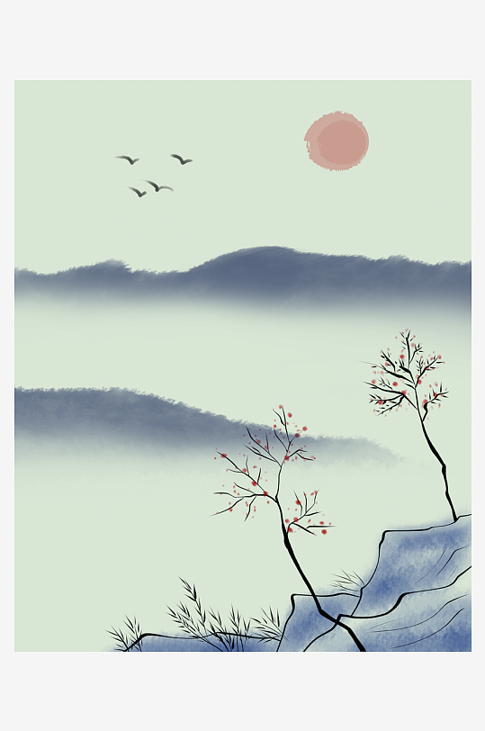 水墨山水风景画装饰画-众图网