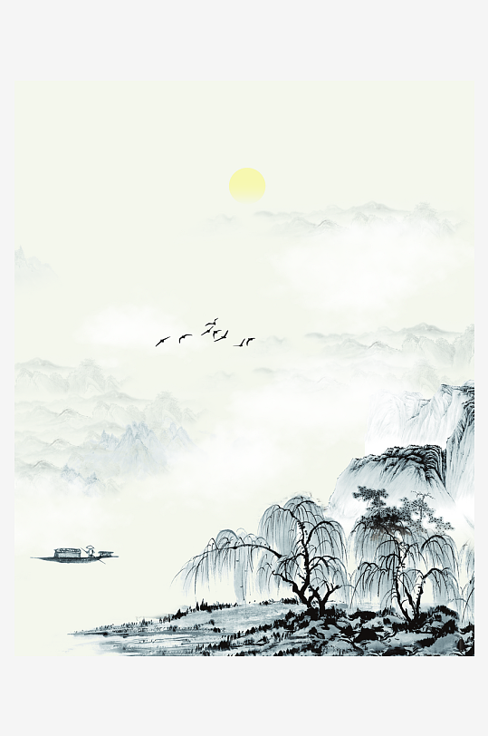 水墨山水风景画装饰画-众图网