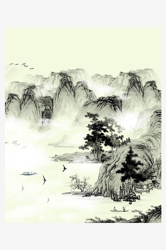 水墨山水风景画装饰画-众图网